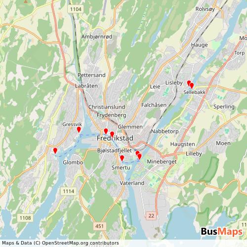 Transit Data for Norway by Fredrikstad kommune with Stops on Map