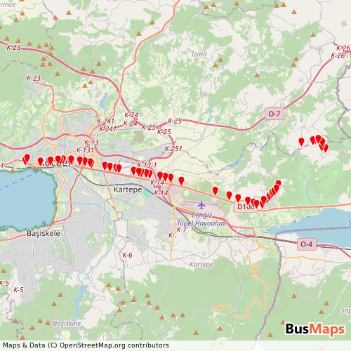 Transit Data for Turkey by 119 Nolu with Stops on Map