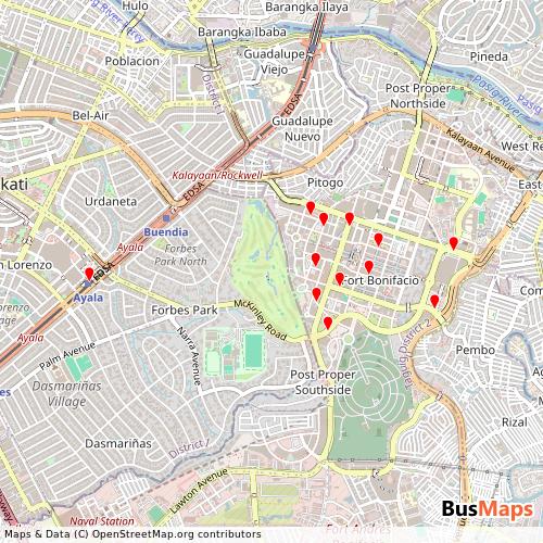 Transit Data for Philippines by The Fort Bus with Stops on Map