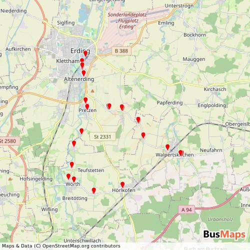 Transit Data for Germany by Taxiservice Pawelczyk with Stops on Map