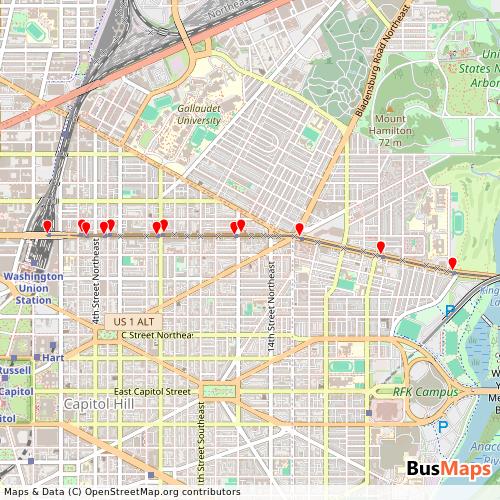 Transit Data for United States by DC Streetcar with Stops on Map
