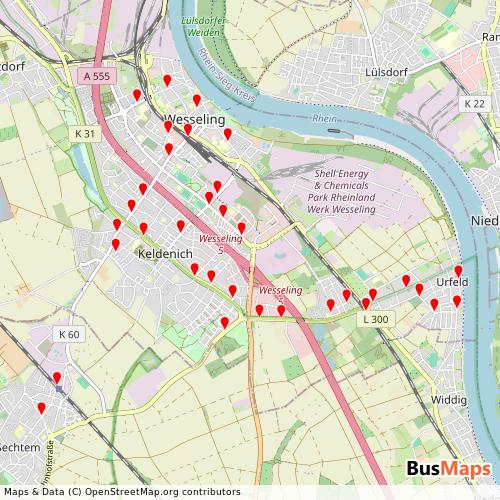 Transit Data for Germany by SWW Stadtwerke Wesseling Gmbh with Stops on Map