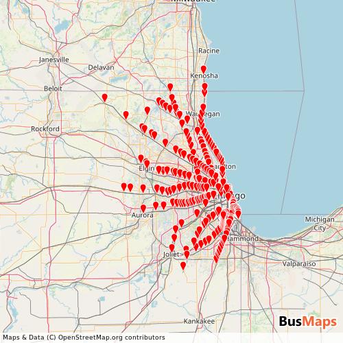 Transit Data for United States by Metra with Stops on Map