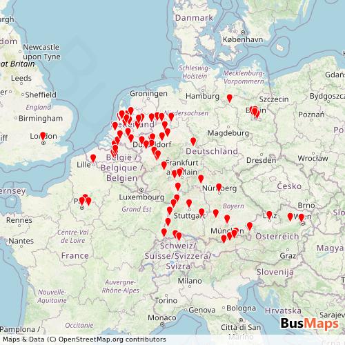 Transit Data for Netherlands by NS International with Stops on Map