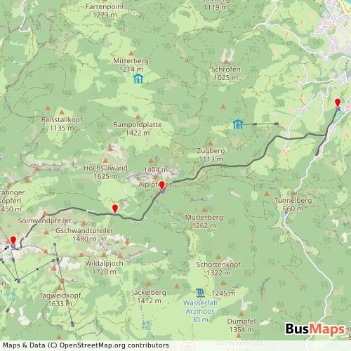 Transit Data for Austria by Wendelsteinbahn with Stops on Map
