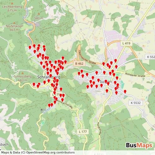 Transit Data for Germany by Bürgerbus Schramberg e.V. with Stops on Map