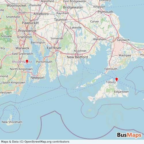 Transit Data for United States by Vineyard Fast Ferry with Stops on Map