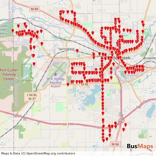 Transit Data for United States by Battle Creek Transit with Stops on Map