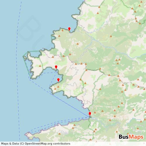 Transit Data for France by Via Mare with Stops on Map