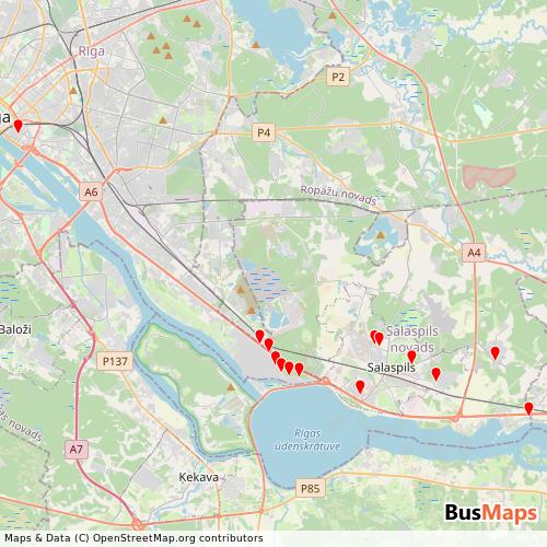 Transit Data for Latvia by SIA Galss Buss with Stops on Map