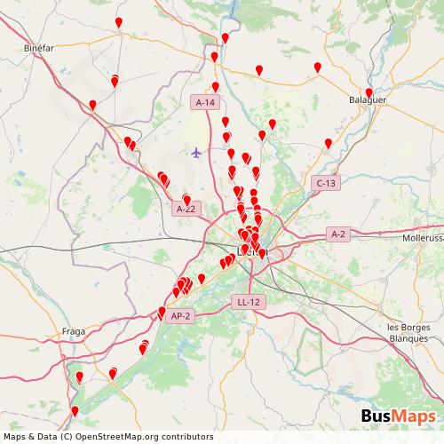 Transit Data for Spain by Autocars Gamón with Stops on Map