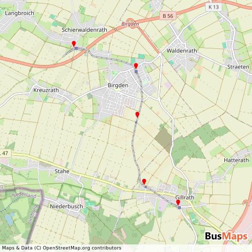 Transit Data for Germany by Selfkantbahn with Stops on Map