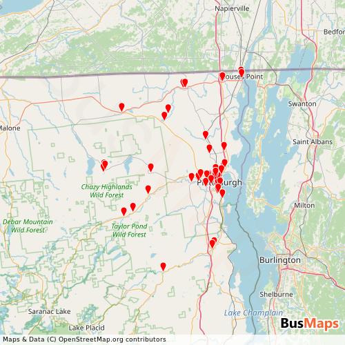 Transit Data for United States by Clinton County Public Transit with Stops on Map
