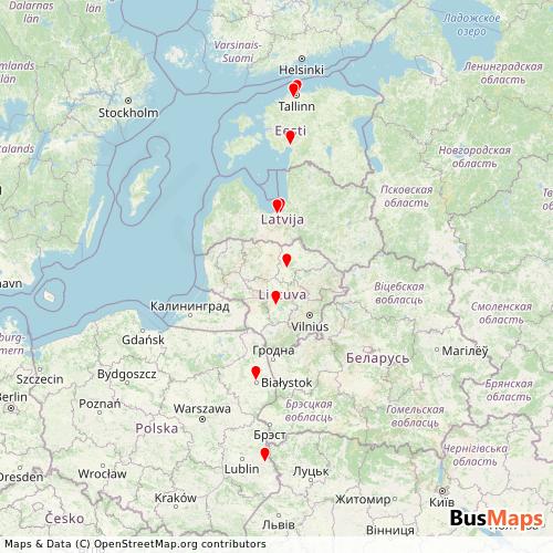 Transit Data for Estonia by Highway Riders Oü with Stops on Map