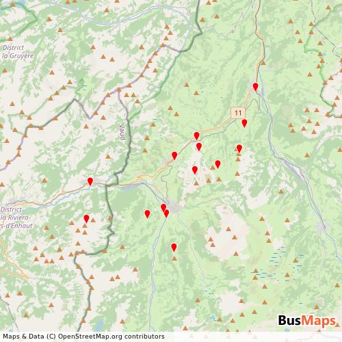 Transit Data for Switzerland by Bergbahnen Destination Gstaad Ag with Stops on Map