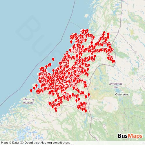 Transit Data for Norway by Atb with Stops on Map