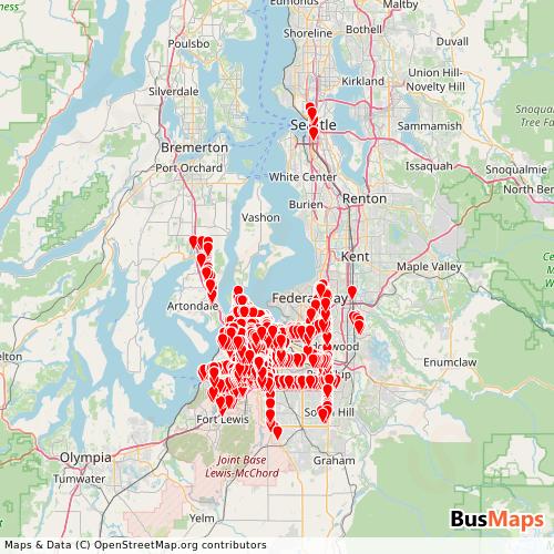 Transit Data for United States by Pierce Transit with Stops on Map