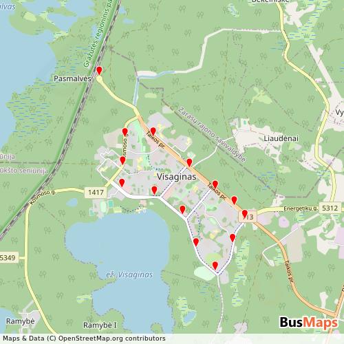 Transit Data for Lithuania by Visagino sav. with Stops on Map