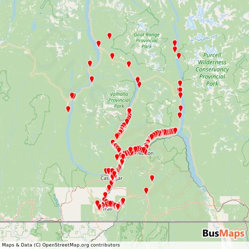 Transit Data for Canada by Bctransit with Stops on Map