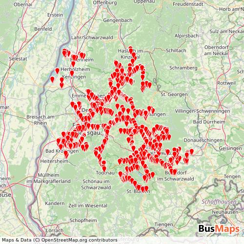 Transit Data for Germany by SBG-Freiburg with Stops on Map