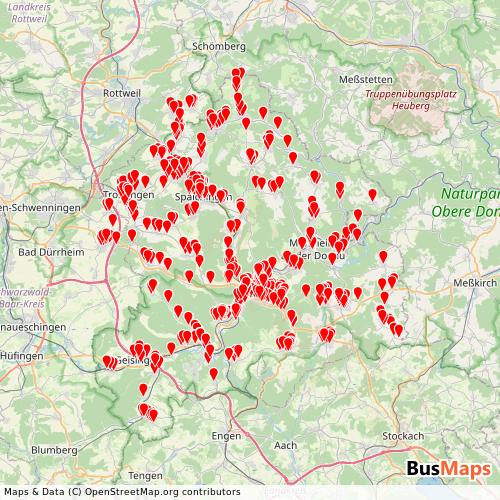 Transit Data for Germany by Landkreis Tuttlingen with Stops on Map