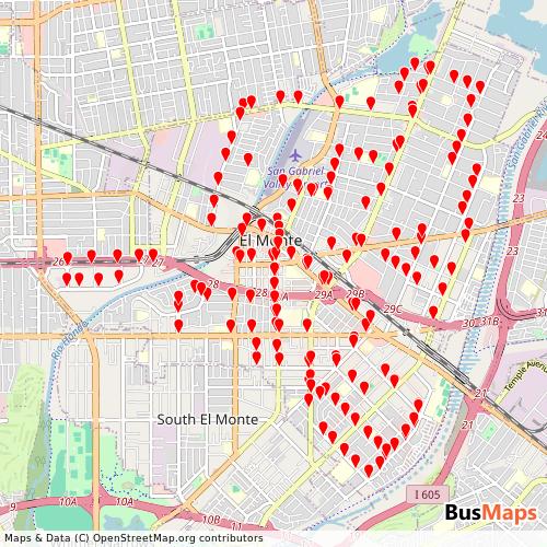Transit Data for United States by El Monte Transit with Stops on Map