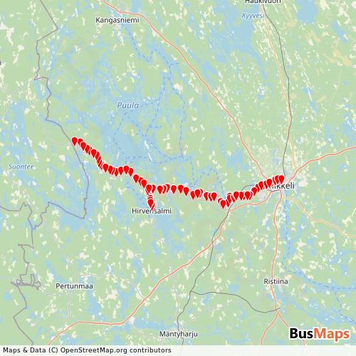 Transit Data for Finland by Kantamatkat with Stops on Map