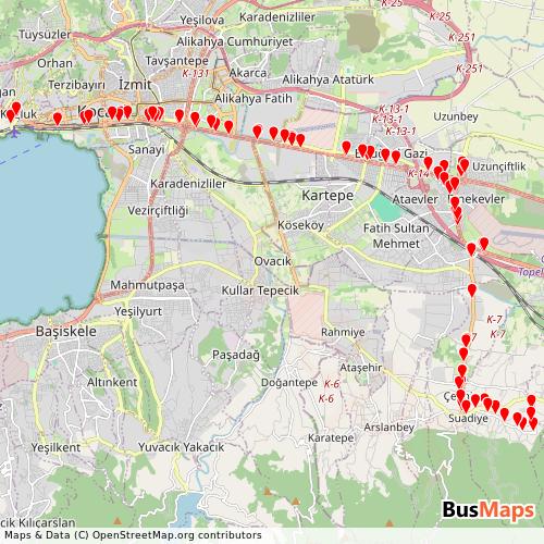 Transit Data for Turkey by 68 Nolu Suadiye with Stops on Map