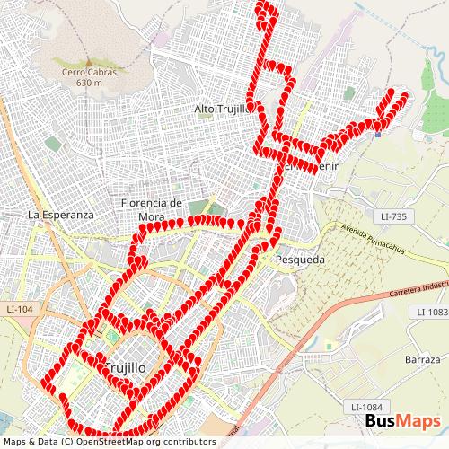 Transit Data for Peru by Luz Divina with Stops on Map