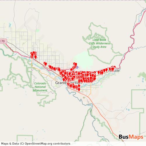 Transit Data for United States by Grand Valley Transit with Stops on Map