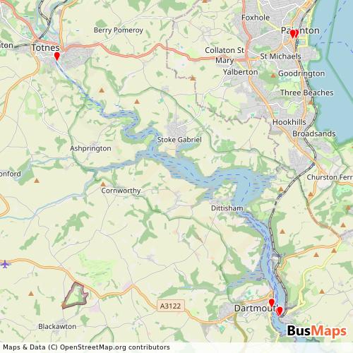 Transit Data for United Kingdom by River Link with Stops on Map