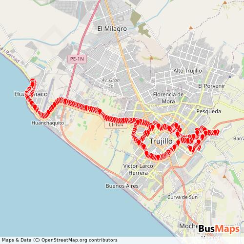 Transit Data for Peru by Caballito de Totora with Stops on Map