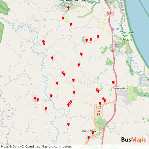 Transit Data for Australia by Bangalow Transit Pty Ltd with Stops on Map