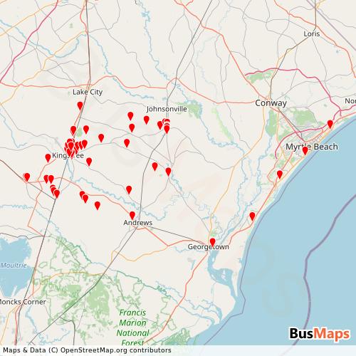 Transit Data for United States by Williamsbrug County Transit System with Stops on Map