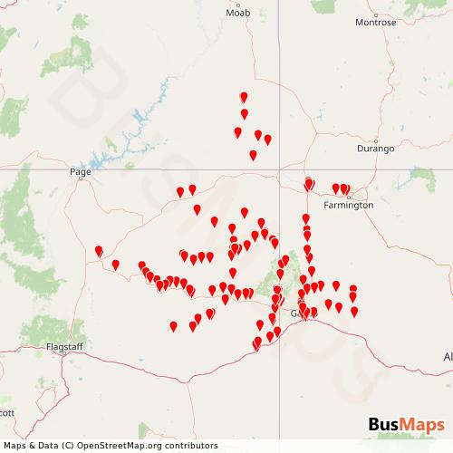 Transit Data for United States by Navajo Transit System with Stops on Map
