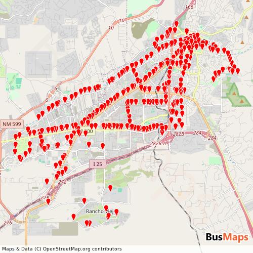 Transit Data for United States by Santa Fe Trails with Stops on Map