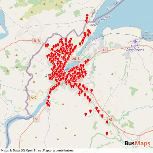 Transit Data for United Kingdom by Foyle Metro with Stops on Map