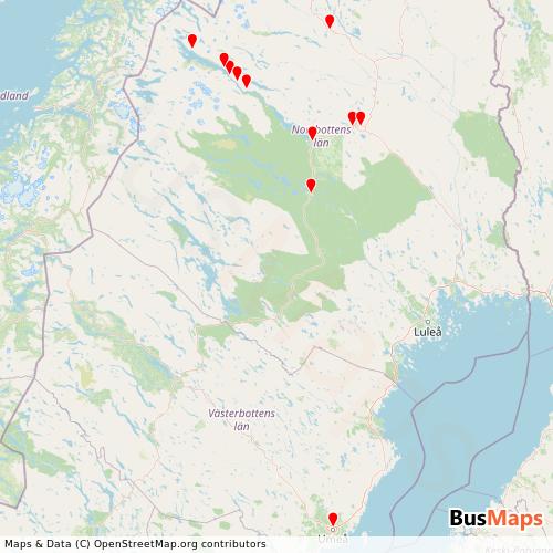 Transit Data for Sweden by Falcks Omnibus with Stops on Map