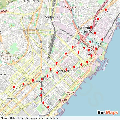 Transit Data for Spain by Trambesòs with Stops on Map
