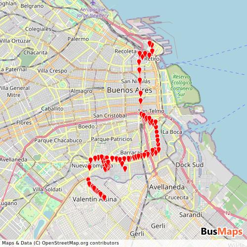 Transit Data for Argentina by Transportes 270 S.A. with Stops on Map