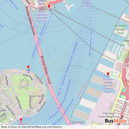 Transit Data for United States by Governor's Island Ferry with Stops on Map