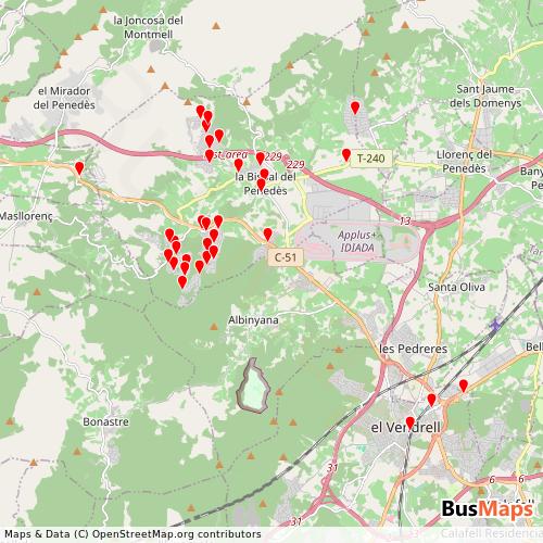 Transit Data for Spain by Autocares Izaro with Stops on Map