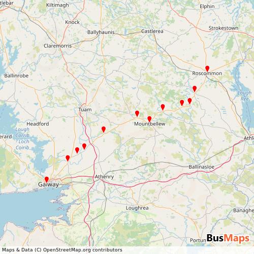 Transit Data for Ireland by Bus4u with Stops on Map