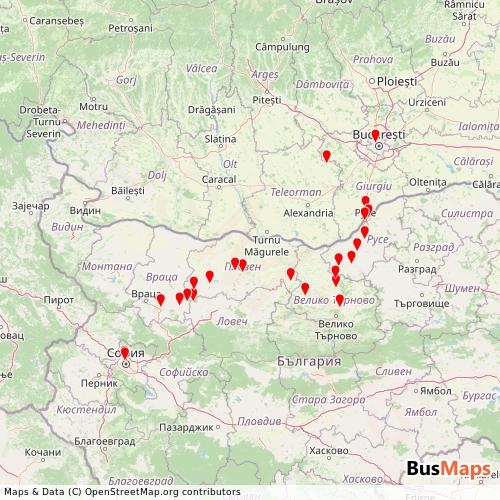 Transit Data for Bulgaria by CFR Calatori with Stops on Map