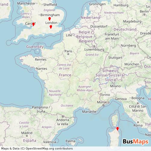 Transit Data for Italy by Easyjet with Stops on Map