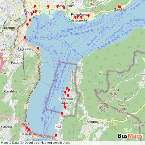 Transit Data for Switzerland by Servizio d'automobili with Stops on Map