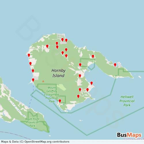 Transit Data for Canada by Hornby Island Bus with Stops on Map