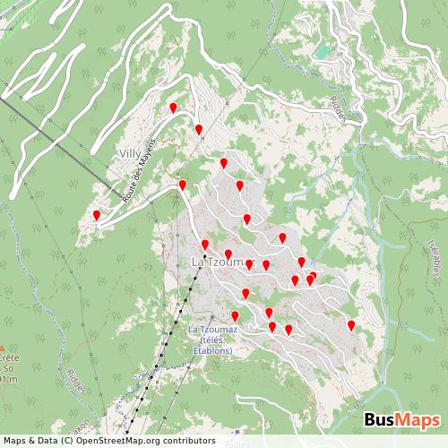 Transit Data for Switzerland by BCR (Bus de la commune de Riddes) with Stops on Map