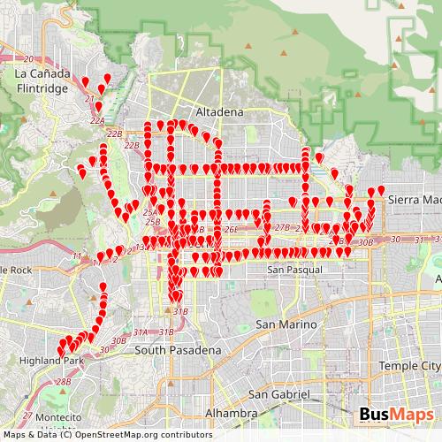 Transit Data for United States by Pasadena Transit with Stops on Map