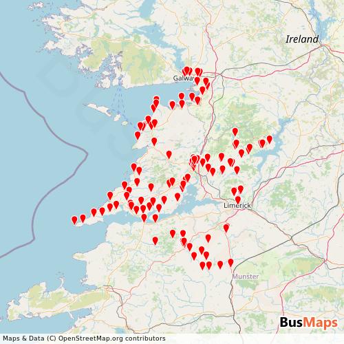 Transit Data for Ireland by TFI Local Link Limerick Clare with Stops on Map